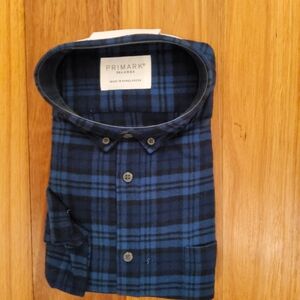 Primark Navy and Black Checkered Men's Shirt